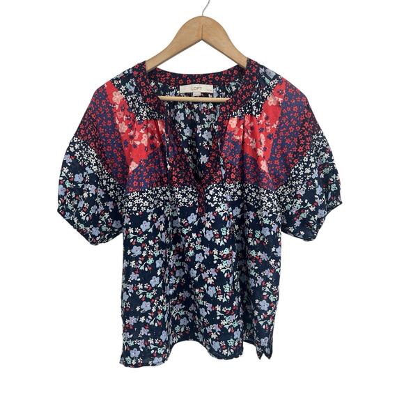 Loft Mixed Floral Swiss Dot Puff Sleeve Cotton Blouse MP - Picture 1 of 5